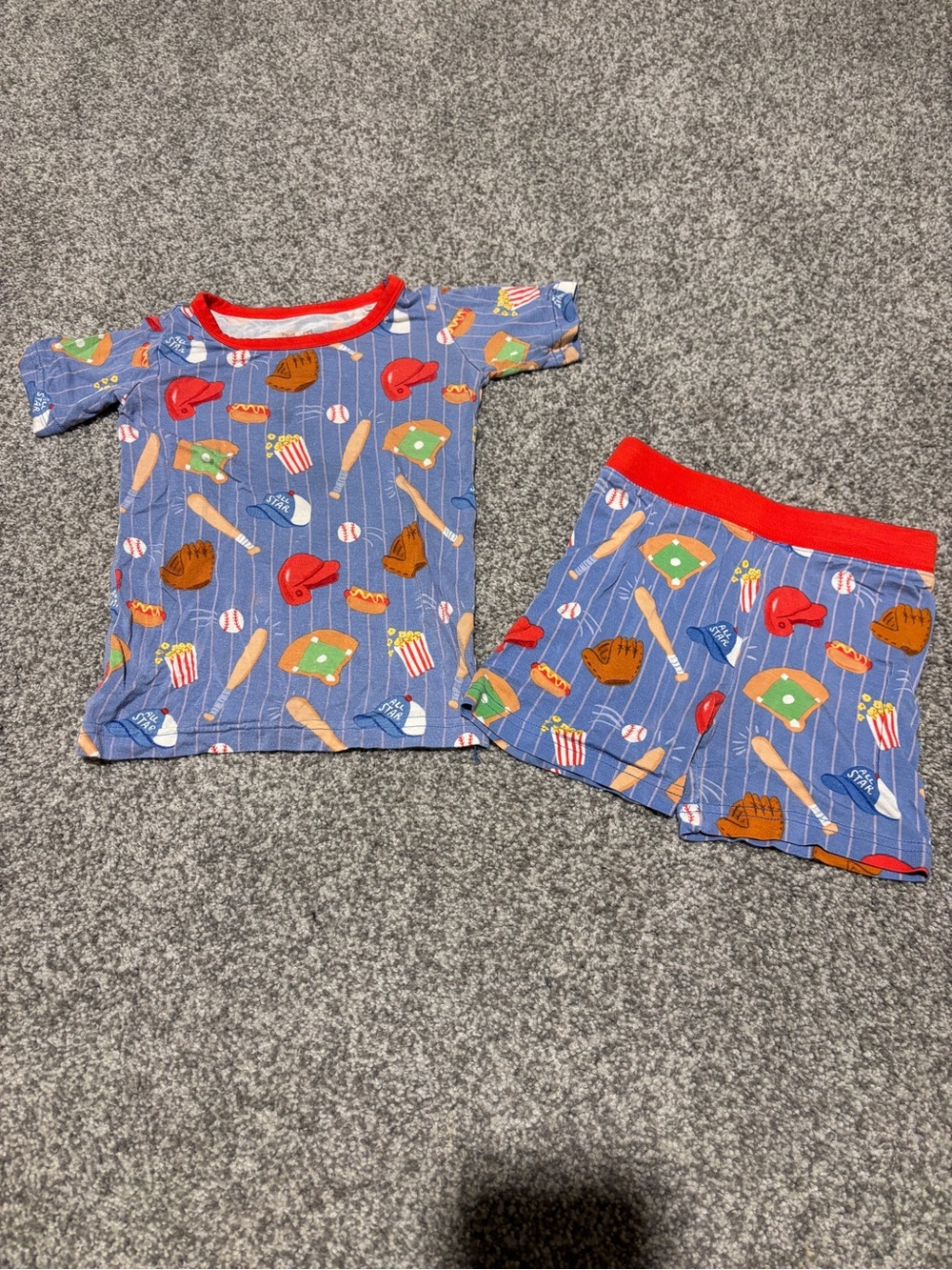 Little Sleepies Blue Baseball-Print Toddler Pajama Set with Red Trim (18-24 mo)